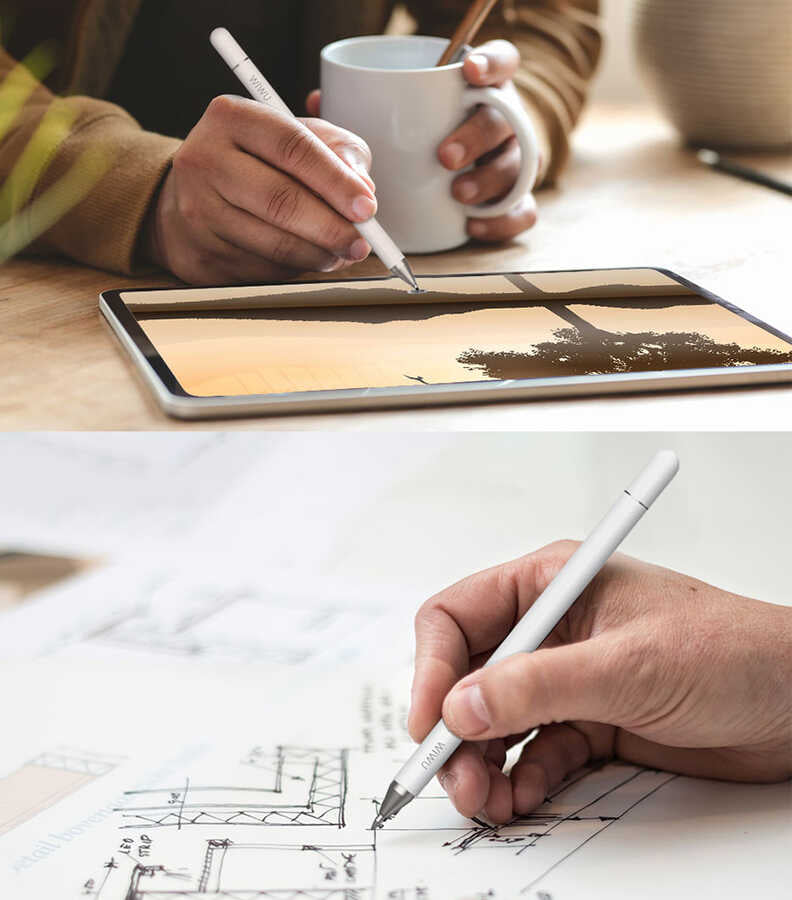 Wiwu Pencil Passive Stylus 2 in 1 Dokunmatik Çizim Kalemi Beyaz