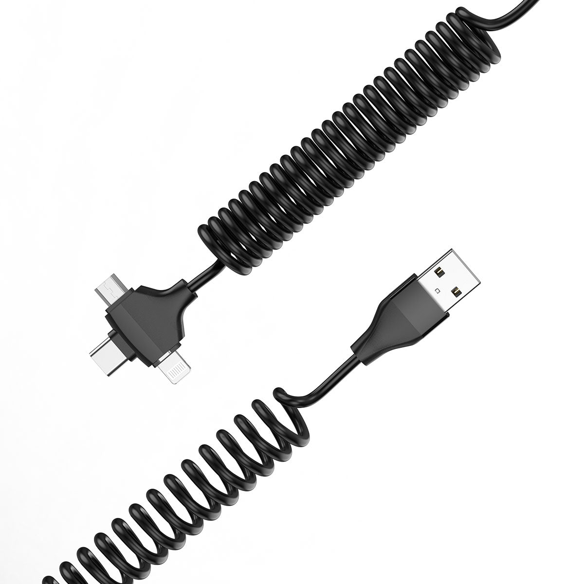 Wiwu Spiral Design Micro Type-C and Lightning 3in1 Spring Spiral Cable 1m Black