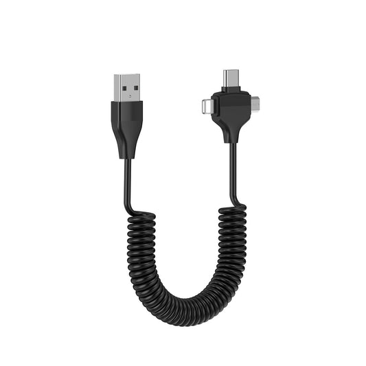 Wiwu Spiral Design Micro Type-C and Lightning 3in1 Spring Spiral Cable 1m Black