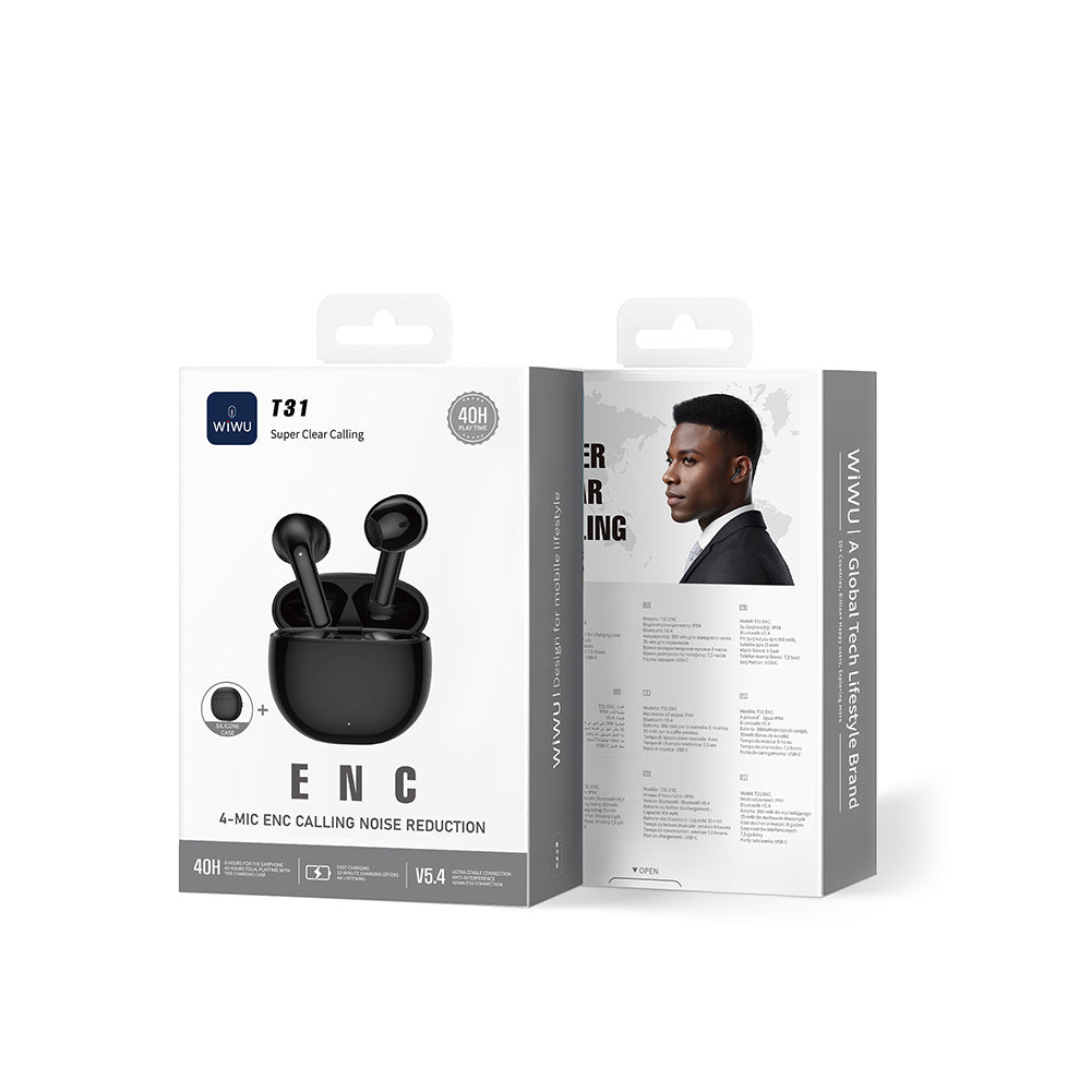 Wiwu T31 ENC Teknolojili TWS Kulak İçi Bluetooth Kulaklık v5.4 Siyah