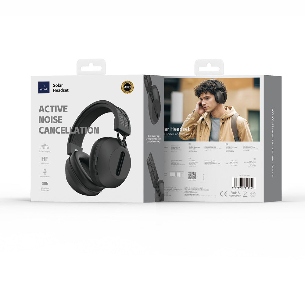 Wiwu TD-06 Solar Powered ANC Dual Device Support Adjustable Over-Ear Bluetooth v5.3 Headphones Gray-Green