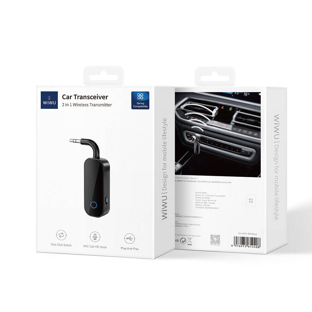 Wiwu Wi-AD001 Wireless Audio Receiver Bluetooth 5.0 Adapter with Aux Input Black
