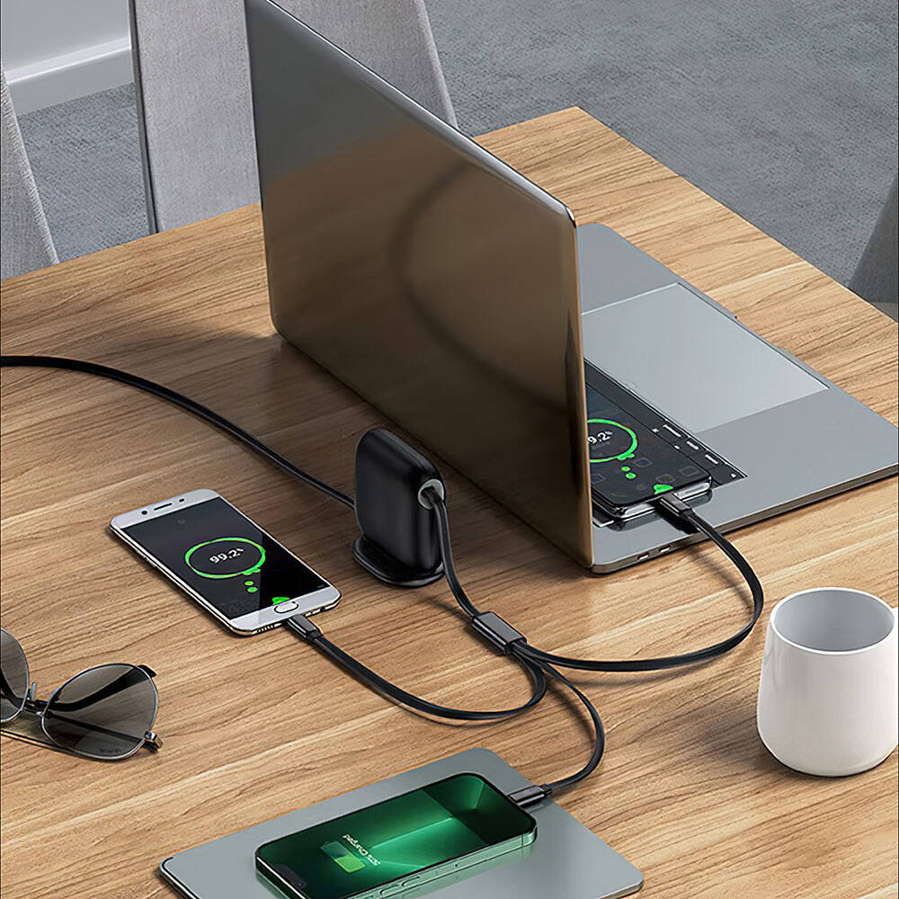 Wiwu Wi-C012 Desktop Organizer Type-C to C+L+M Fast Charging Cable 1.2M Black