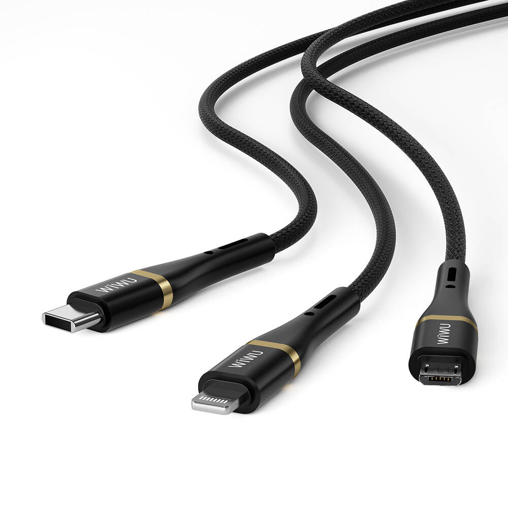 Wiwu Wi-C024 Elite Series 3in1 Type-C to Lightning – Type-C – Micro USB Ultra Fast Charging Cable 100W 1.2M Black