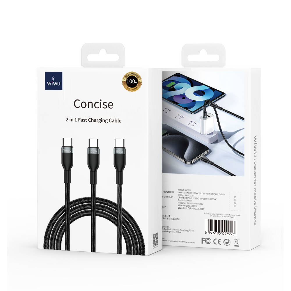 Wiwu Wi-C029 Concise Series 2in1 Type-C PD Data and Charging Cable 100W 1.2M Gray