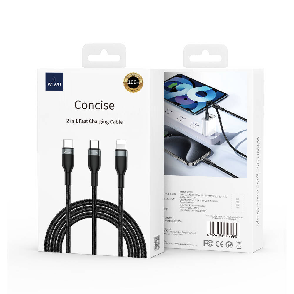 Wiwu Wi-C029 Concise Series 2in1 Type-C to Lightning PD Data and Charging Cable 100W 1.2M Black