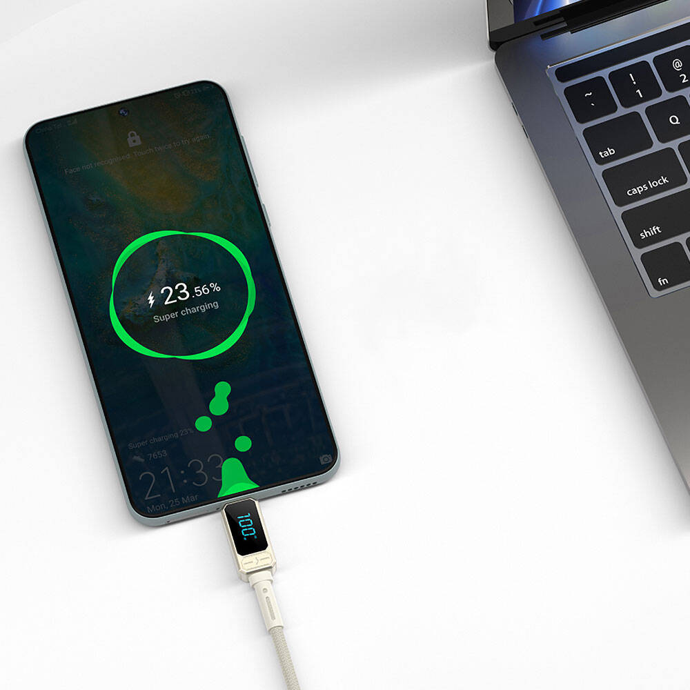 Wiwu Wi-C038 Titan Series Type-C to Type-C PD 100W LED Digital Display Charging and Data Cable 1.2M Cream