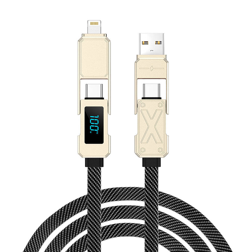 Wiwu Wi-C039 Titan Serisi 4in1 A+C to C+L LED Dijital Göstergeli Şarj ve Data Kablosu 1.5M Siyah