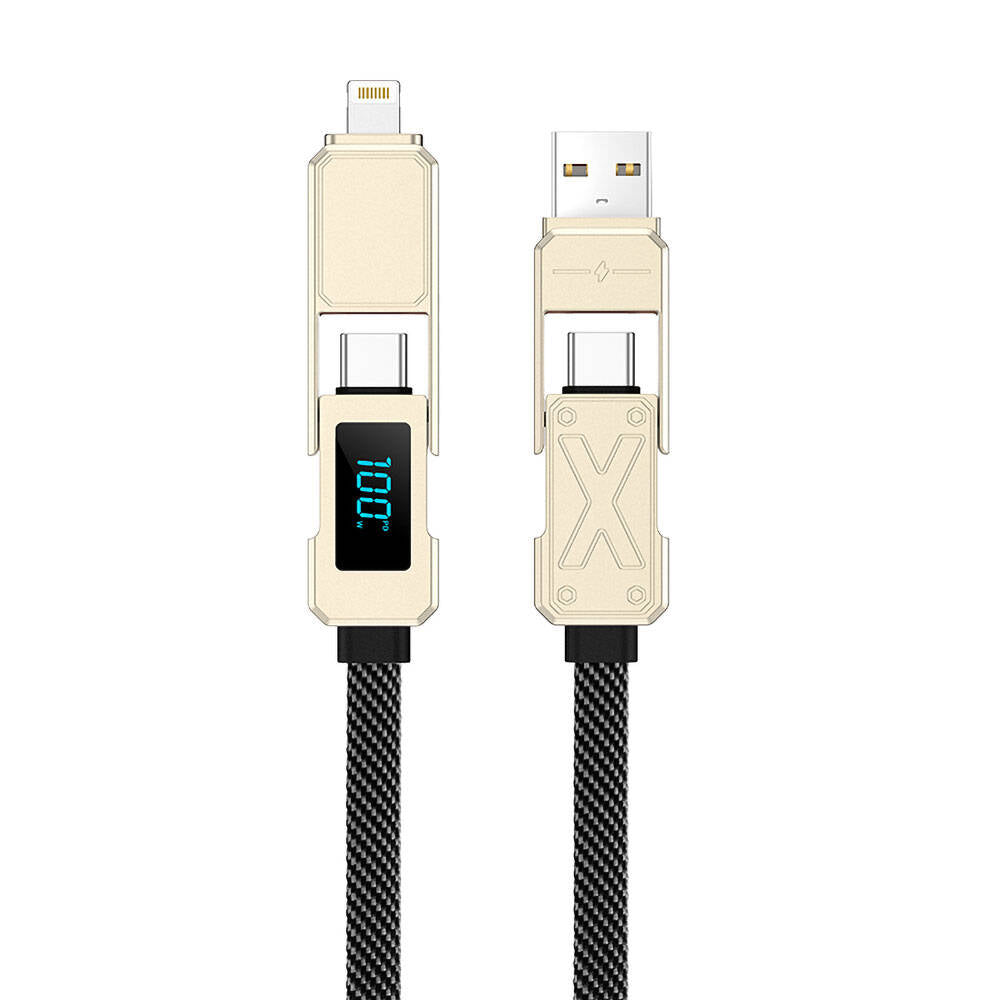Wiwu Wi-C039 Titan Serisi 4in1 A+C to C+L LED Dijital Göstergeli Şarj ve Data Kablosu 1.5M Siyah