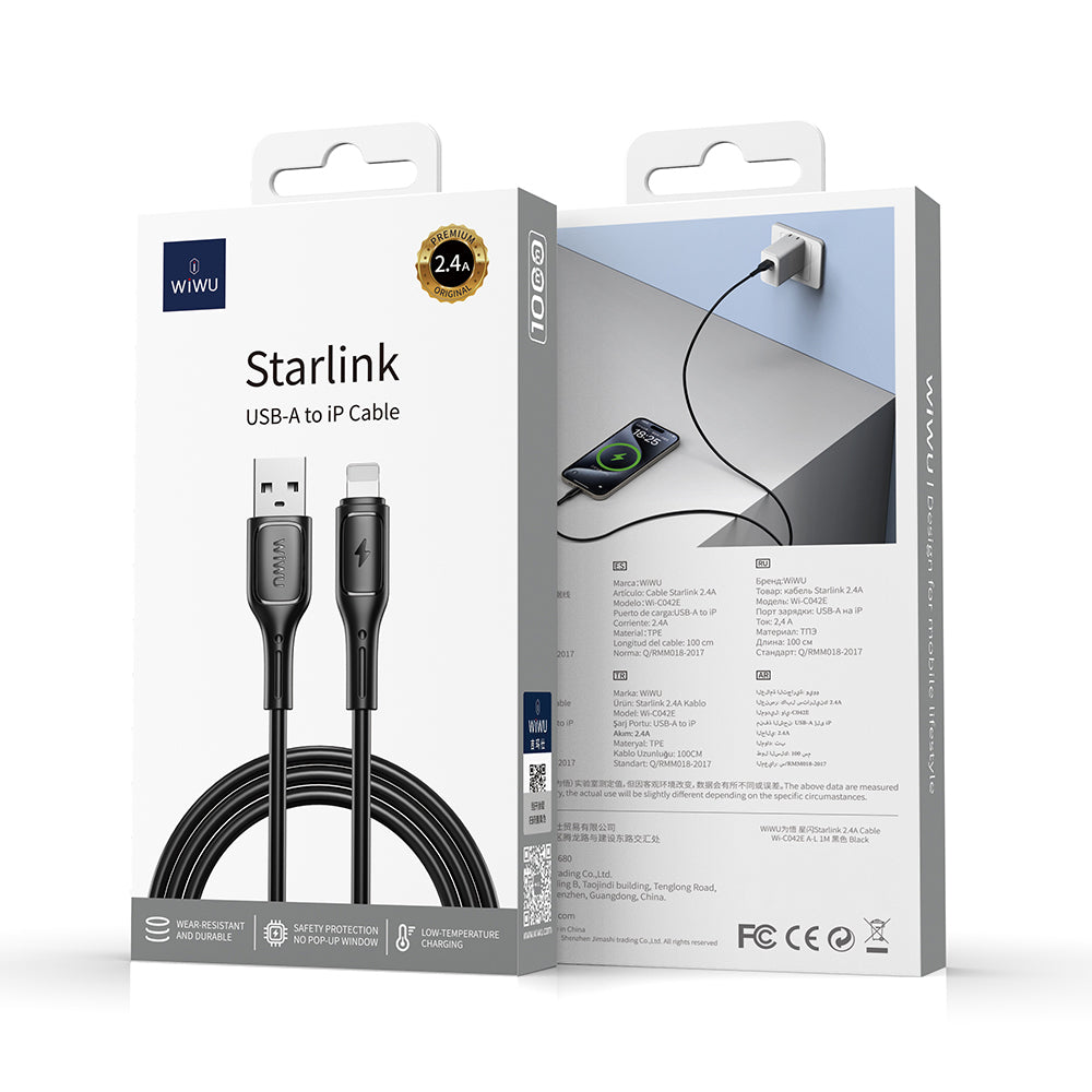 Wiwu Wi-C042E Starlink Series USB-A to Lightning Fast Charging Data and Charging Cable 2.4A 1M Black