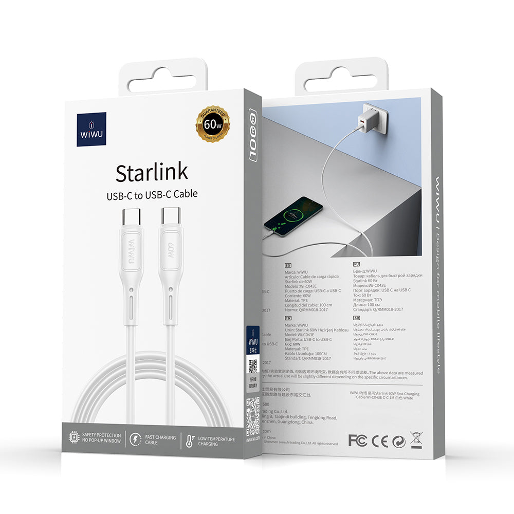 Wiwu Wi-C043E Starlink Series Type-C to Type-C Fast Charging Data and Charging Cable 60W 1M Black