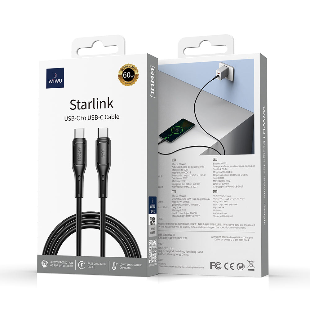 Wiwu Wi-C043E Starlink Series Type-C to Type-C Fast Charging Data and Charging Cable 60W 1M Black