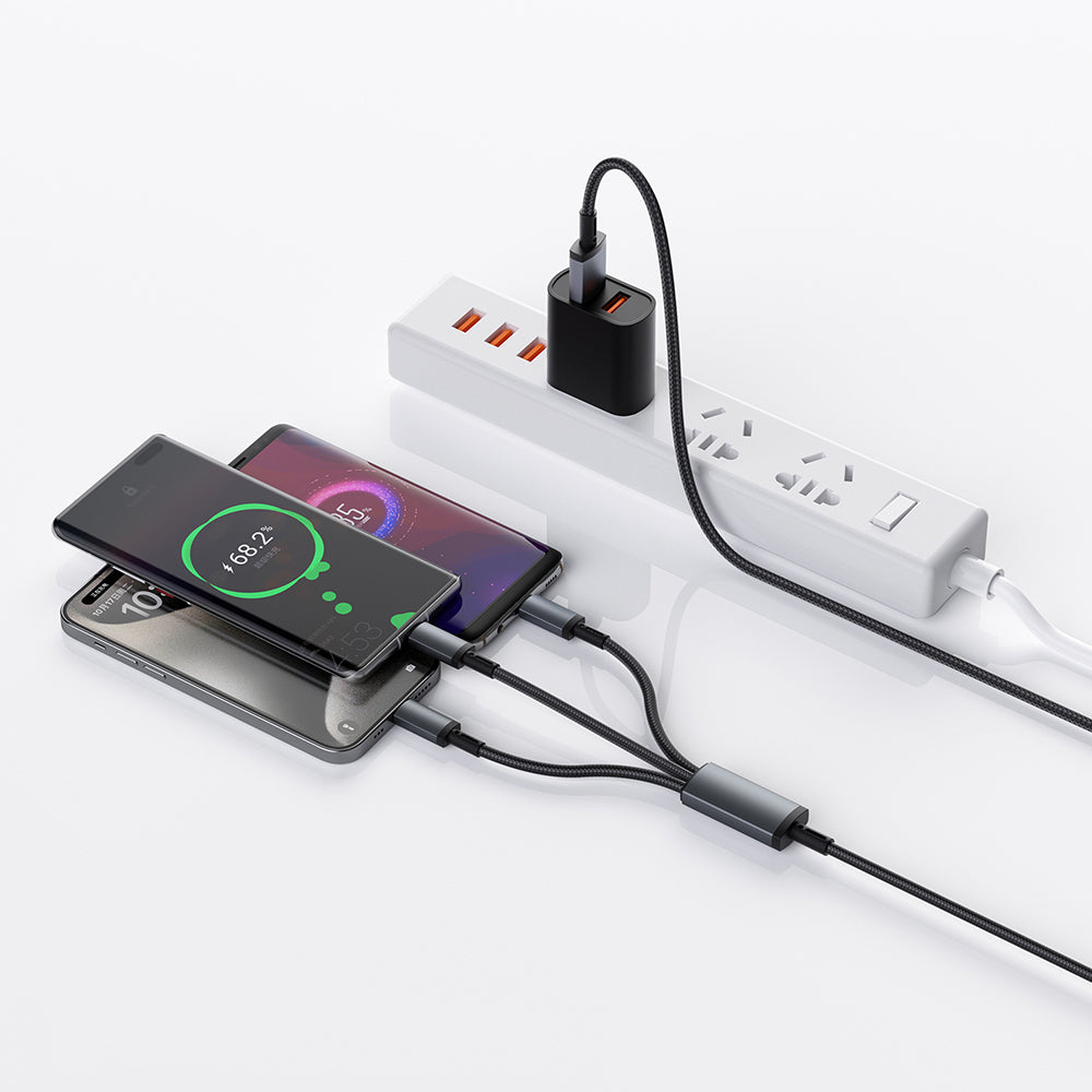 Wiwu Wi-C060 Titanlink Series 3in1 Type-C to Lightning – 2xType-C Braided Charging and Data PD Cable 60W 1.2m Gray