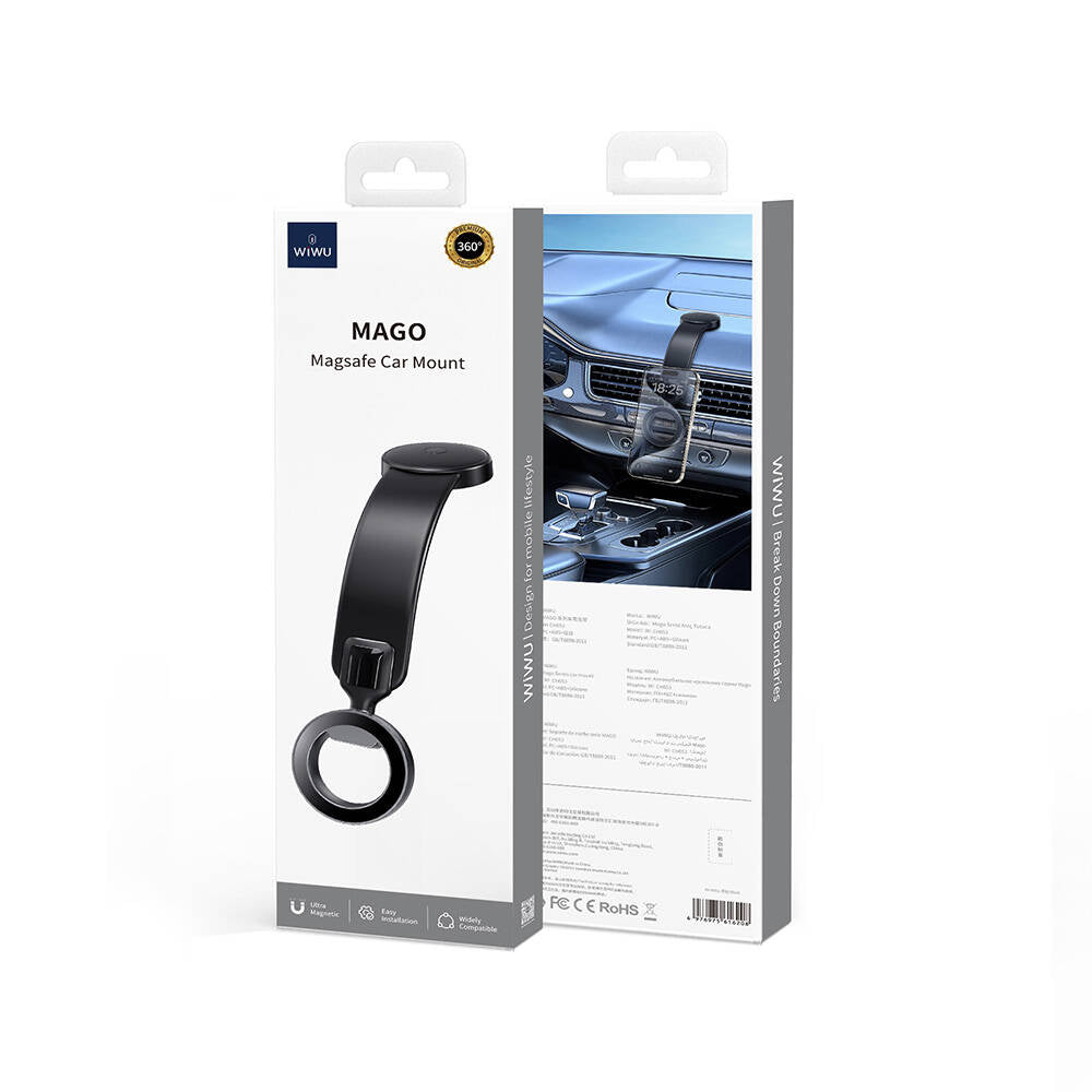 Wiwu Wi-CH053 Mago Series Magnetic M-safe Compatible Flexible Curved and Flat Surface Car Phone Holder Black