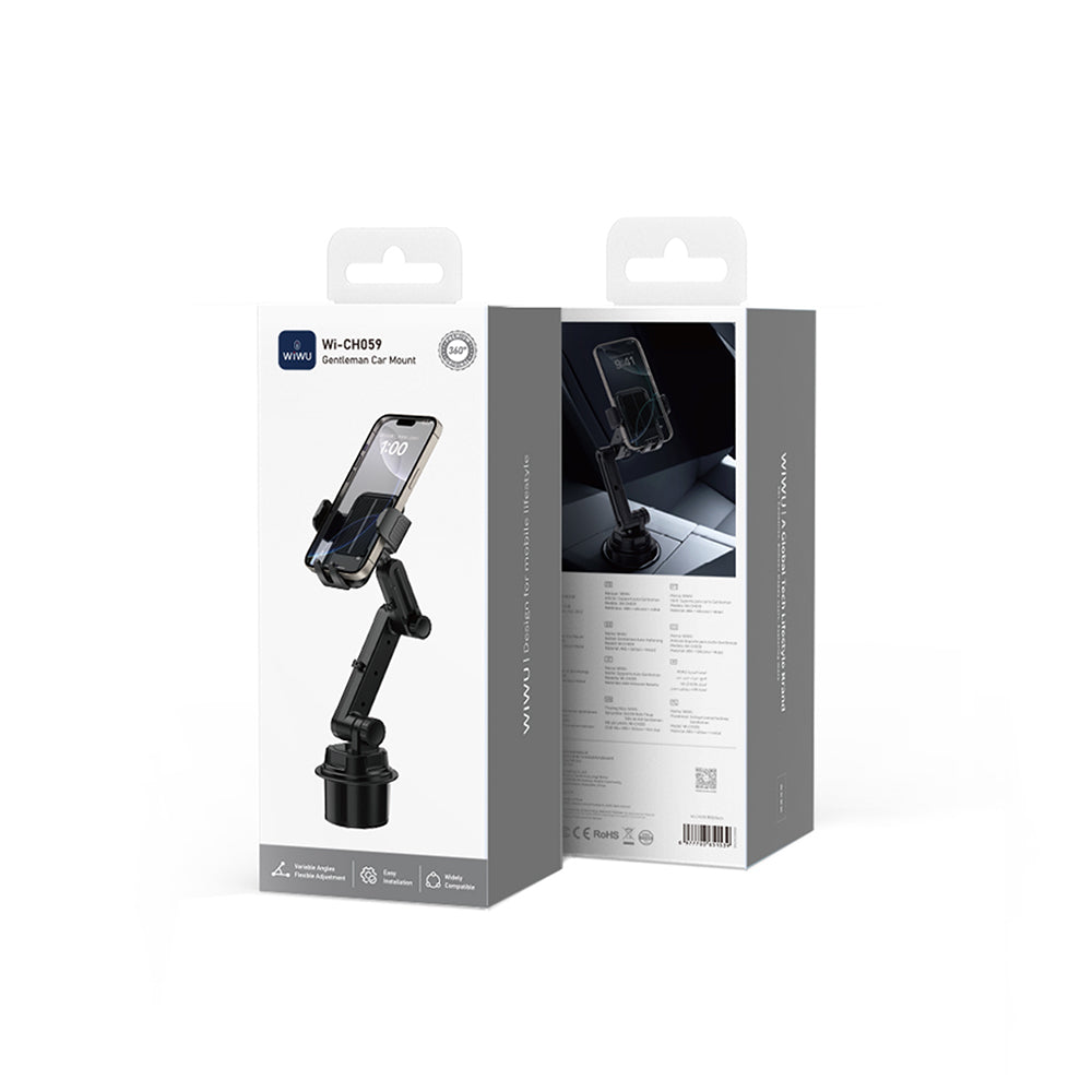 Wiwu Wi-CH059 Gentleman 360 Degree Rotating Telescopic Angled Cup Holder Design Car Phone Holder Black