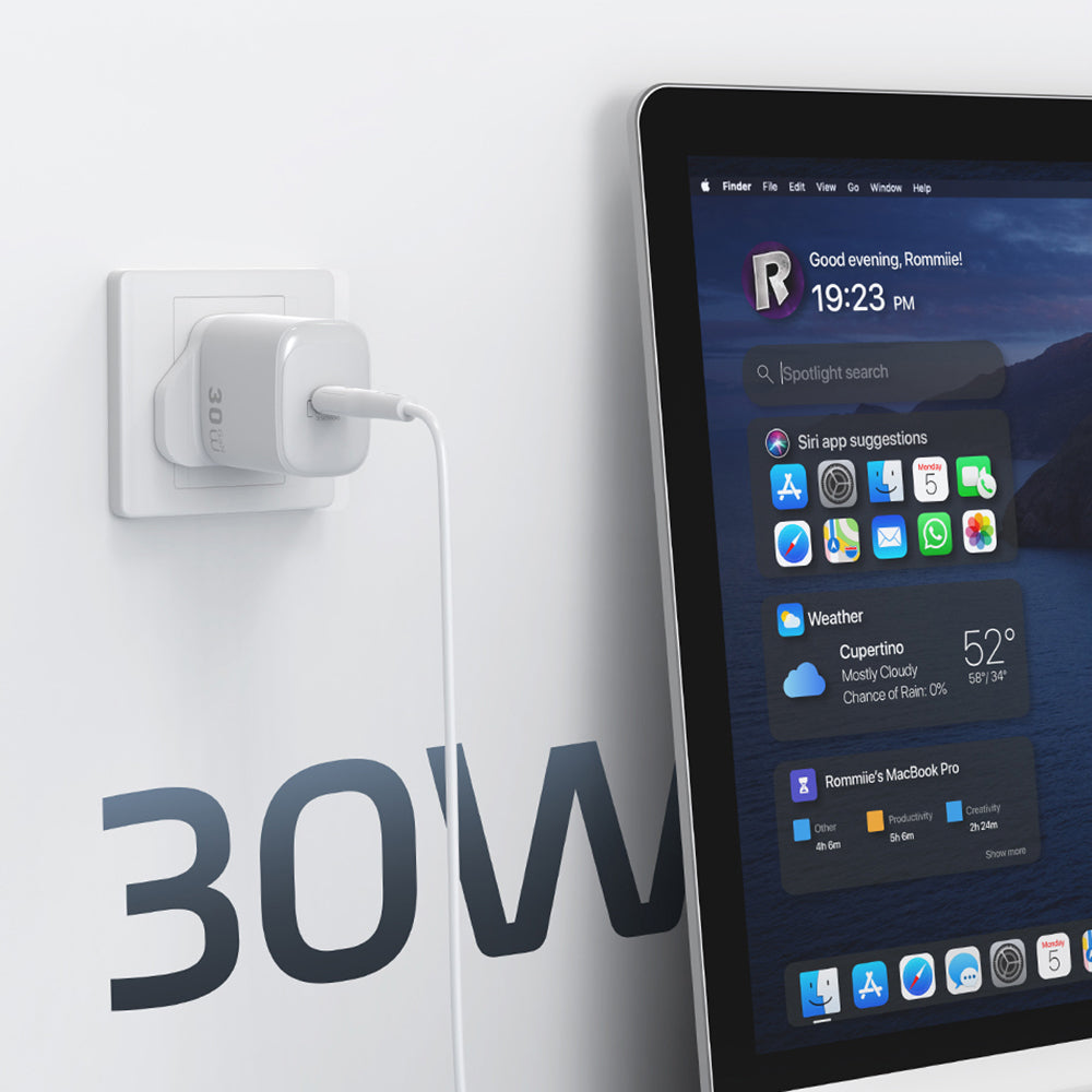 Wiwu Wi-G008 Essen Series GaN Tech PD Fast Charging Head Type-C to Type-C PD 30W Wired Charging Set White