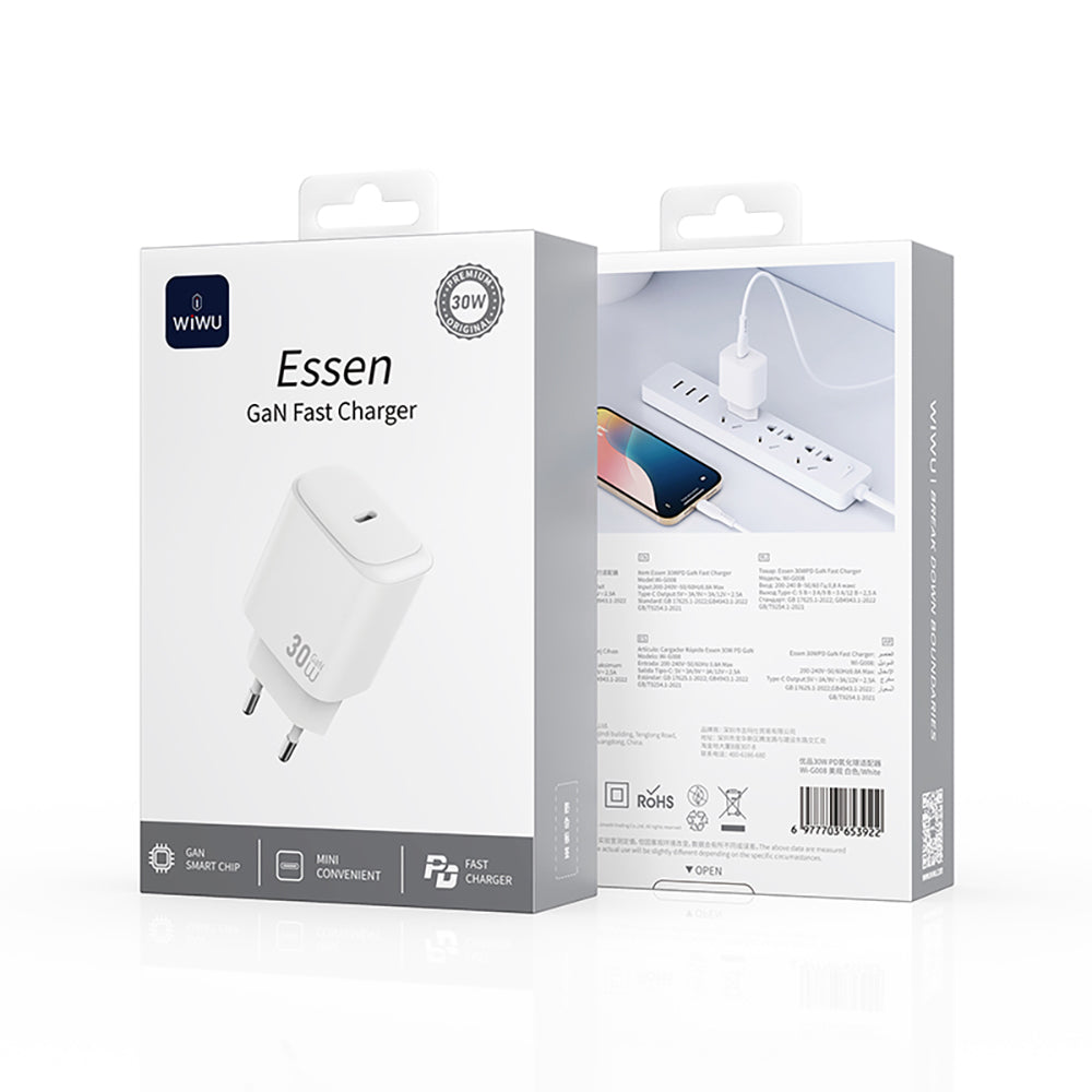 Wiwu Wi-G008 Essen Series GaN Tech PD Fast Charging Charging Head 30W White