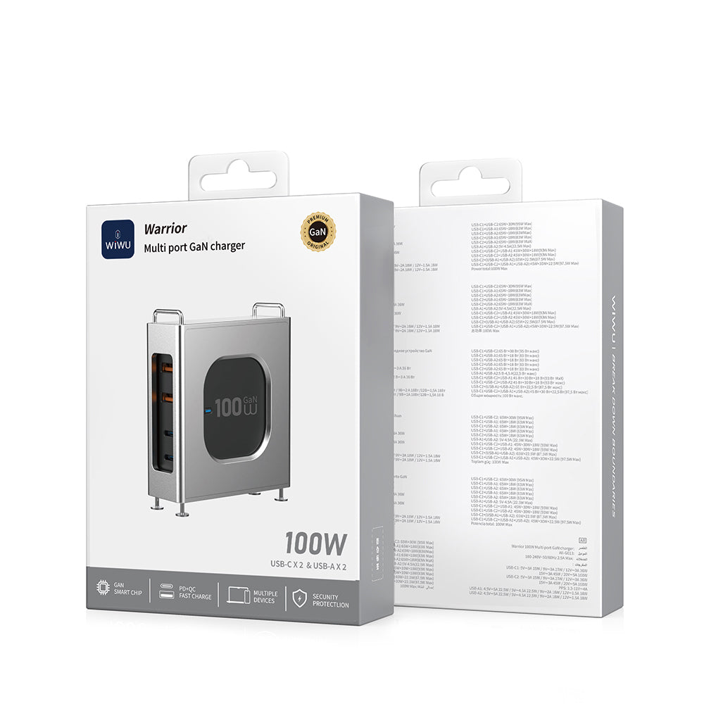 Wiwu Wi-G013 Warrior Serisi GaN Tech Hızlı Şarj Özellikli Şarj Başlığı 100W Siyah