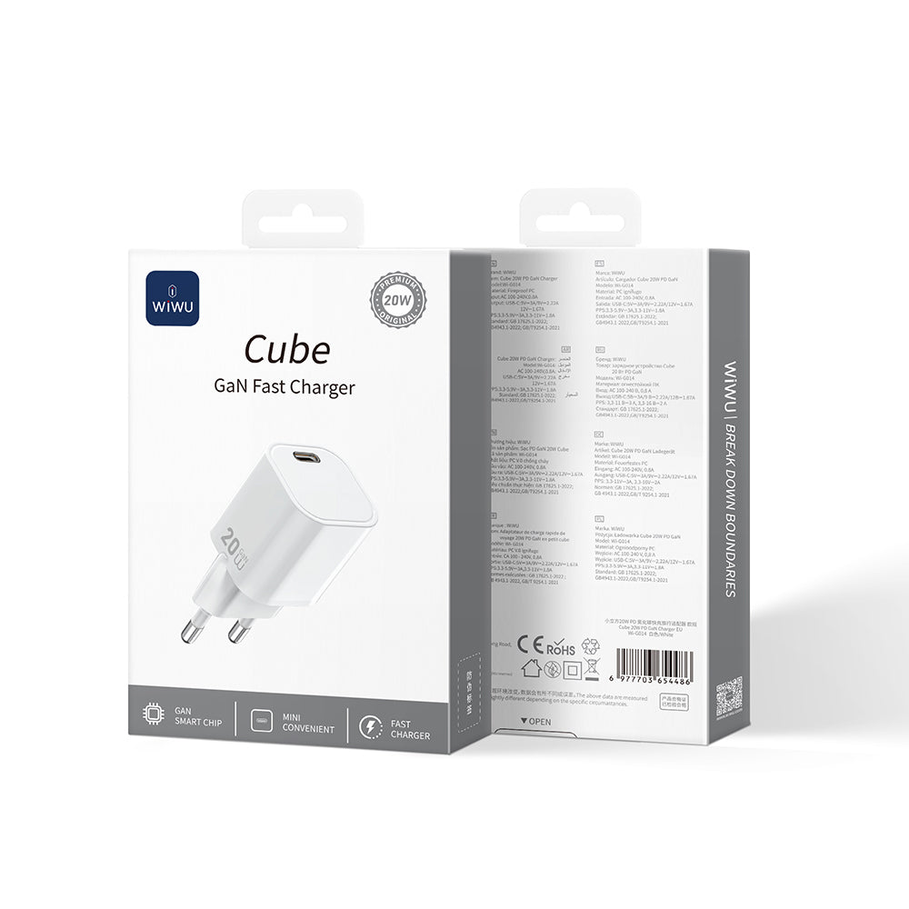 Wiwu Wi-G014 Cube Serisi GaN Tech PD Hızlı Şarj Özellikli Mini Şarj Başlığı 20W Beyaz