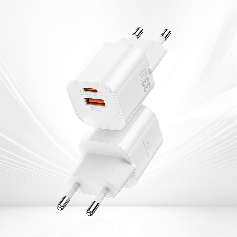 Wiwu Wi-G017 Cube Serisi Type-C PD & USB-A GaN Tech PD Hızlı Şarj Özellikli Mini Şarj Başlığı 33W Beyaz