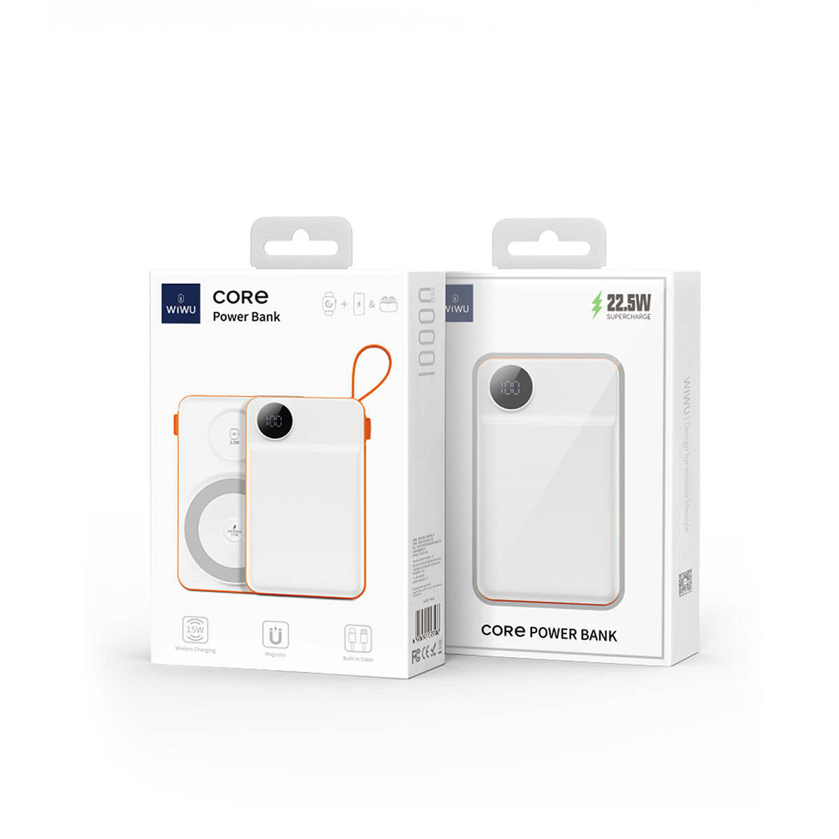 Wiwu Wi-P007 LED Ekranlı Akıllı Saat Kablosuz Şarj Özellikli Taşınabilir Powerbank 10000mAh 22.5W Siyah
