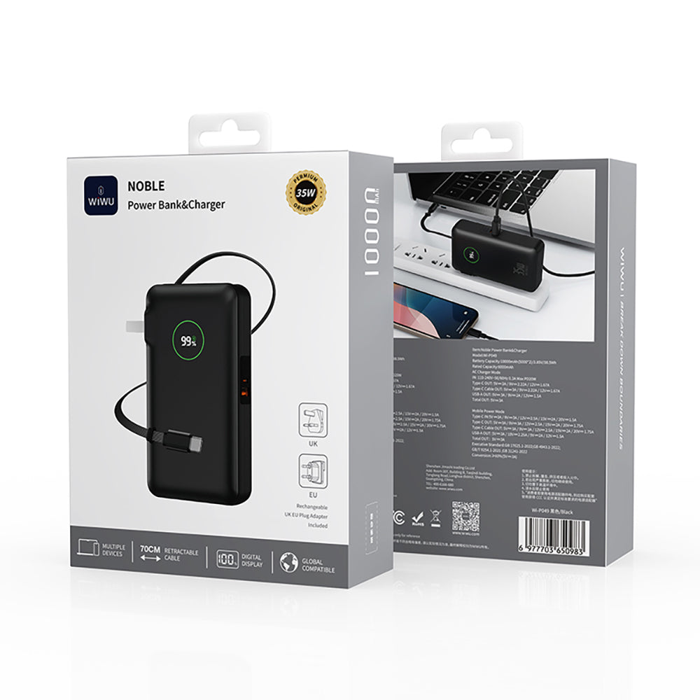 Wiwu Wi-P049 Noble Series Type-C Cable Digital LED Display Powerbank PD 35W 10000mAh White