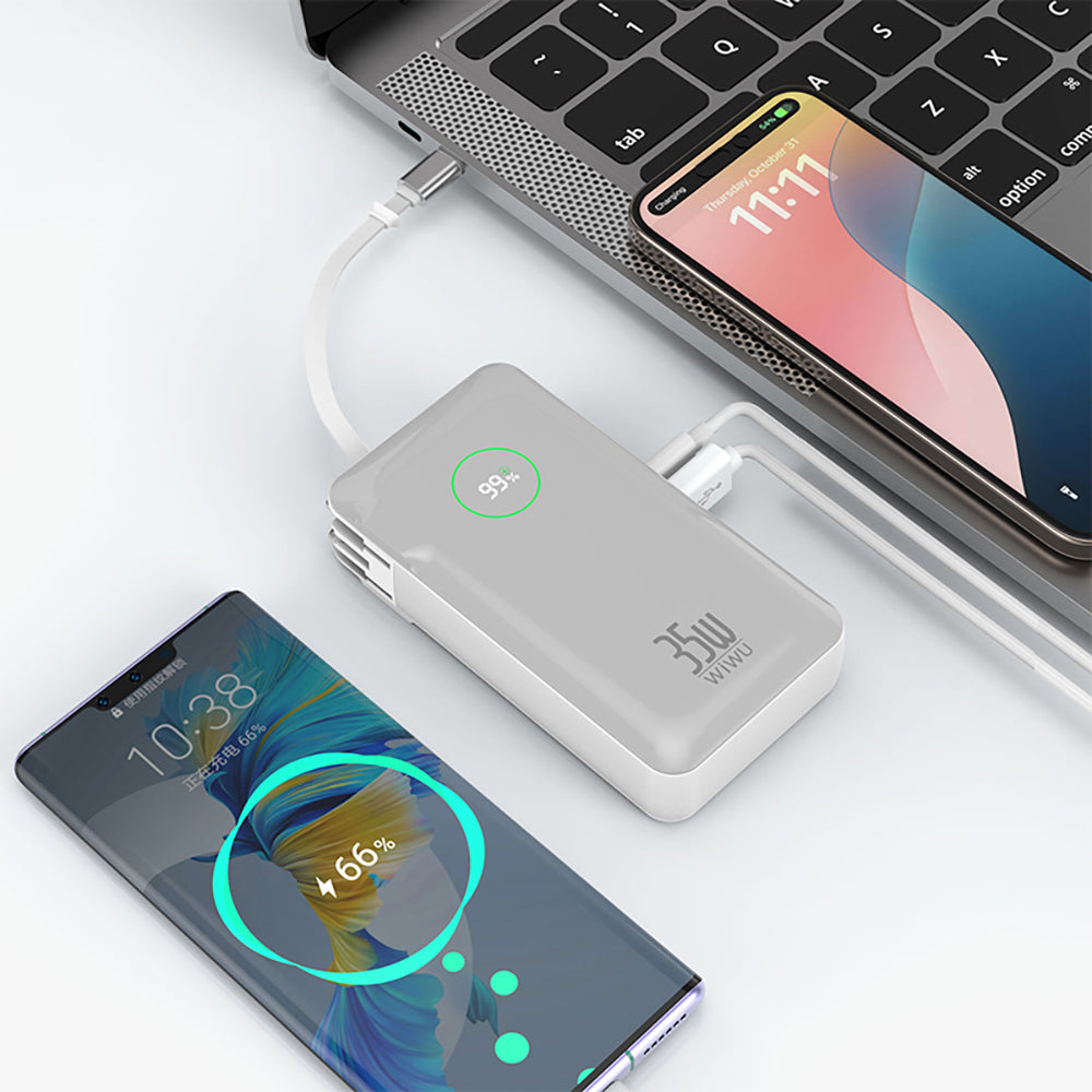 Wiwu Wi-P049 Noble Serisi Type-C Kablolu Dijital LED Göstergeli Powerbank PD 35W 10000mAh Gri