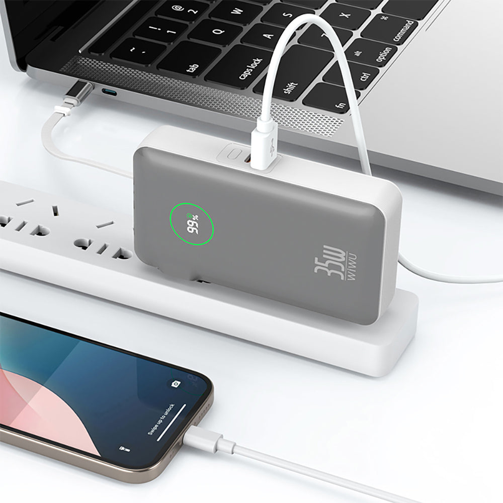 Wiwu Wi-P049 Noble Series Type-C Cable Digital LED Display Powerbank PD 35W 10000mAh White