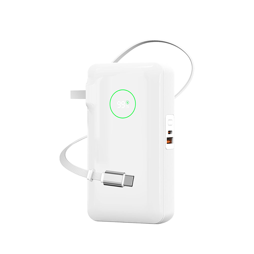 Wiwu Wi-P049 Noble Serisi Type-C Kablolu Dijital LED Göstergeli Powerbank PD 35W 10000mAh Beyaz