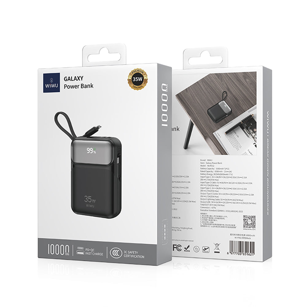 Wiwu Wi-P052 Galaxy Serisi Type-C Lightning Çıkışlı Taşınabilir Powerbank PD 35W 10000mAh Beyaz