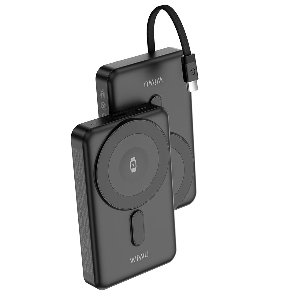 Wiwu Wi-P056 Taşınabilir Wireless Şarj ve PD Hızlı Şarj Özellikli Powerbank 15W 10000mAh Gri