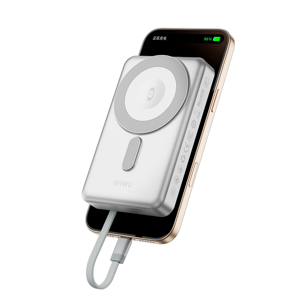 Wiwu Wi-P056 Taşınabilir Wireless Şarj ve PD Hızlı Şarj Özellikli Powerbank 15W 10000mAh Siyah