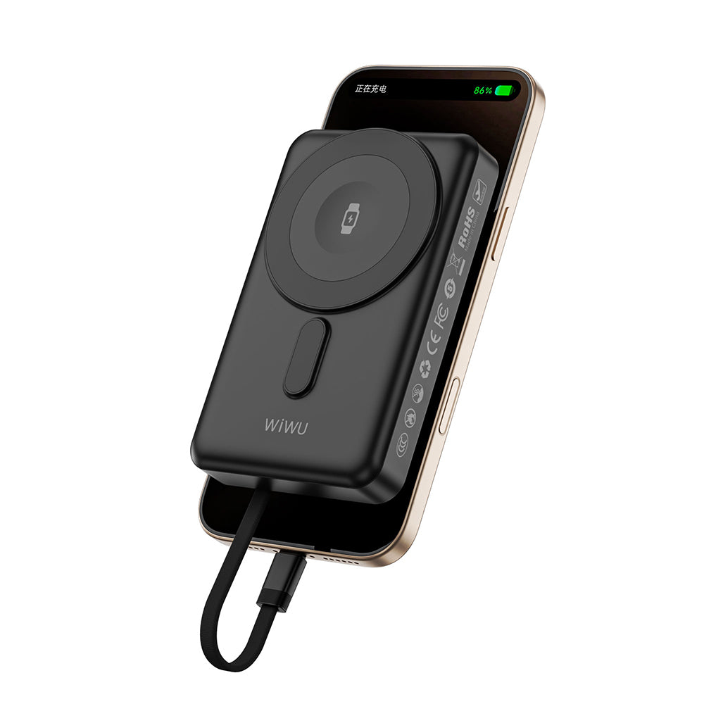 Wiwu Wi-P056 Taşınabilir Wireless Şarj ve PD Hızlı Şarj Özellikli Powerbank 15W 10000mAh Siyah