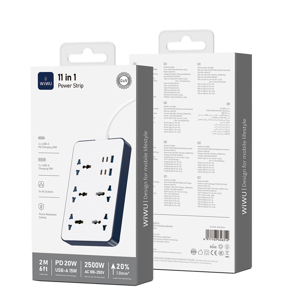 Wiwu Wi-S006 20W GaN Tech Power Strip 11 in 1 Multi Socket White