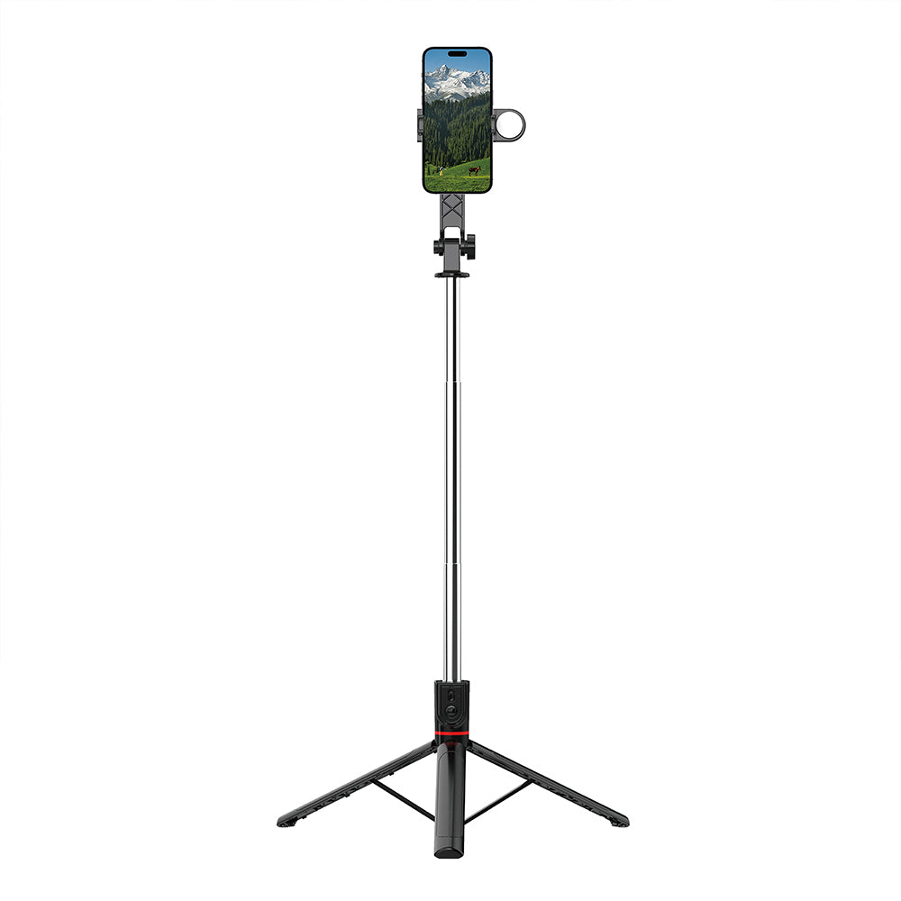 Wiwu Wi-SE015 Canlı Yayın Dolgu Işıklı Teleskopik Tripod ve Selfie Çubuğu Siyah