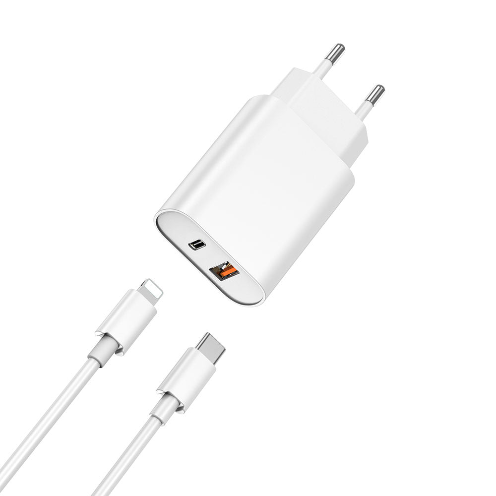Wiwu Wi-U002 Quick Hızlı Şarj Başlığı Type-C to Lightning PD 20W Kablolu Şarj Seti Beyaz