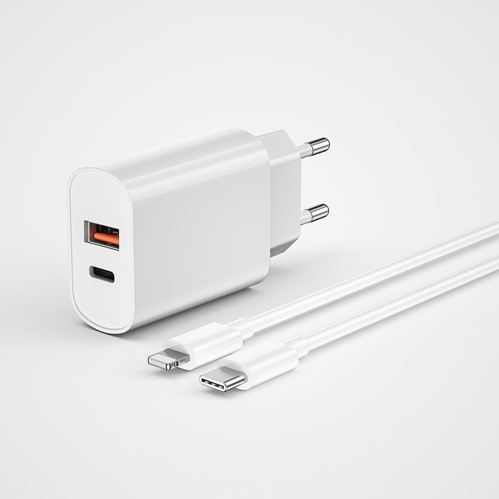Wiwu Wi-U002 Quick Hızlı Şarj Başlığı Type-C to Lightning PD 20W Kablolu Şarj Seti Beyaz