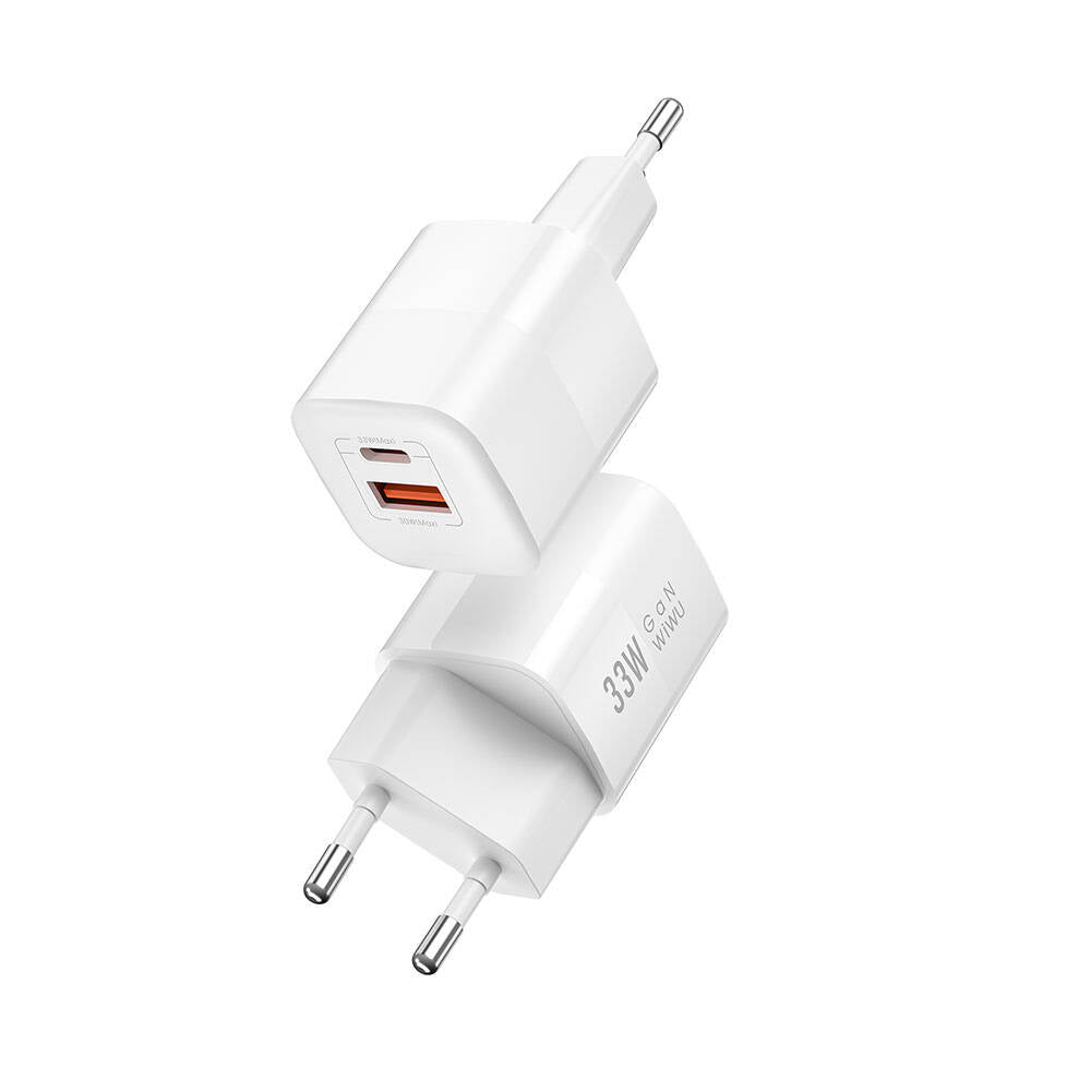 Wiwu Wi-U008 GaN Tech PD Hızlı Şarj Özellikli QC 3.0 Seyahat Şarj Başlığı 33W Beyaz