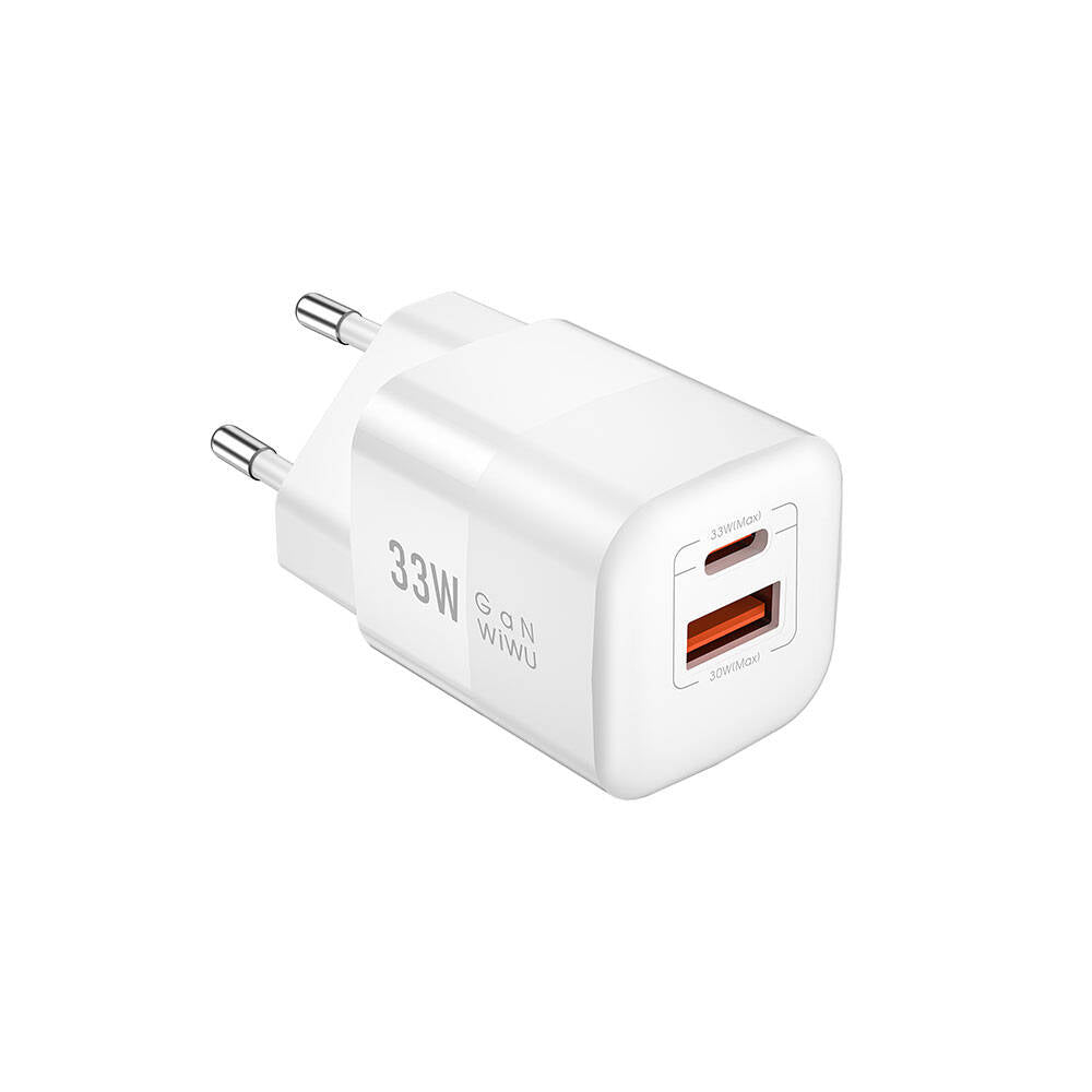Wiwu Wi-U008 GaN Tech PD Hızlı Şarj Özellikli QC 3.0 Seyahat Şarj Başlığı 33W Beyaz