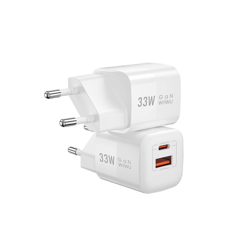 Wiwu Wi-U008 GaN Tech PD Hızlı Şarj Özellikli QC 3.0 Seyahat Şarj Başlığı 33W Beyaz