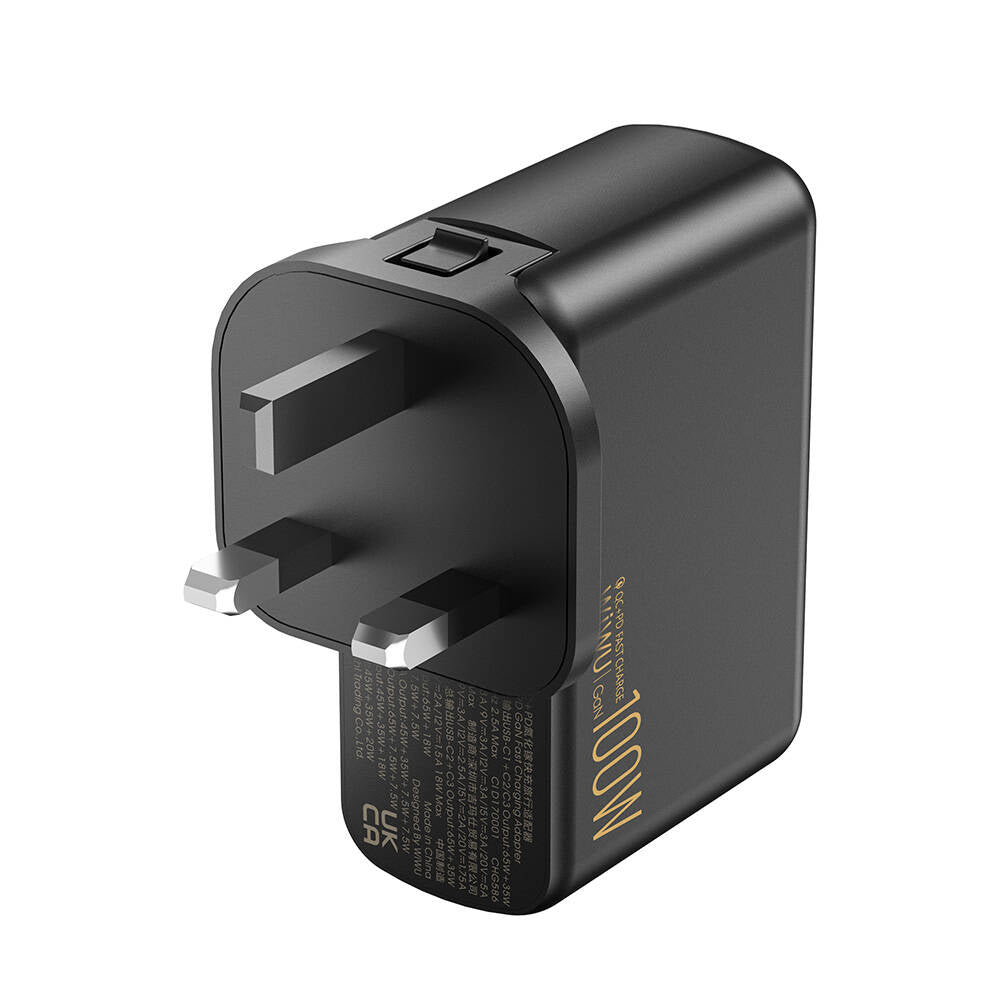 Wiwu Wi-U022W Warrior Series GaN Technology 100W QC+PD Universal Fast Charging Head Black