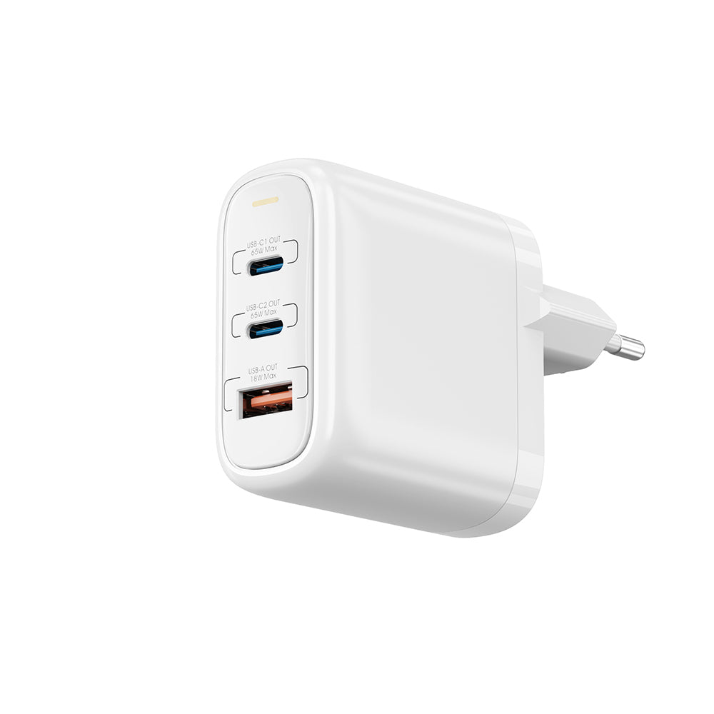Wiwu Wi-U024 EU Series Dual Type-C PD & USB-A GaN Technology Fast Charging Head 65W White