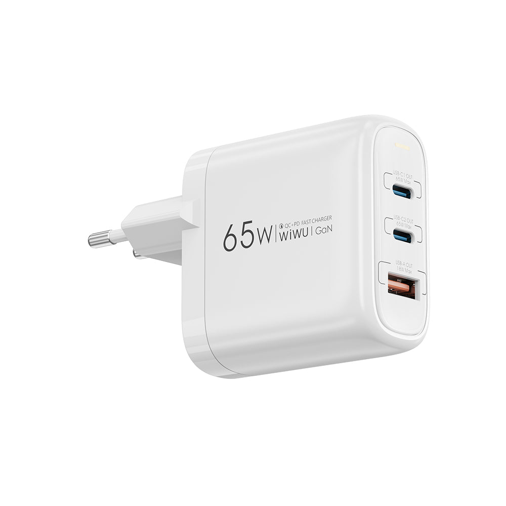 Wiwu Wi-U024 EU Series Dual Type-C PD & USB-A GaN Technology Fast Charging Head 65W White