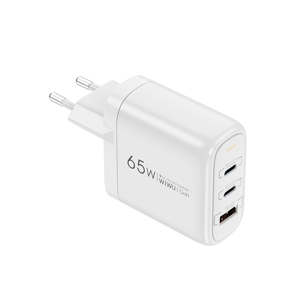 Wiwu Wi-U024 EU Series Dual Type-C PD & USB-A GaN Technology Fast Charging Head 65W White