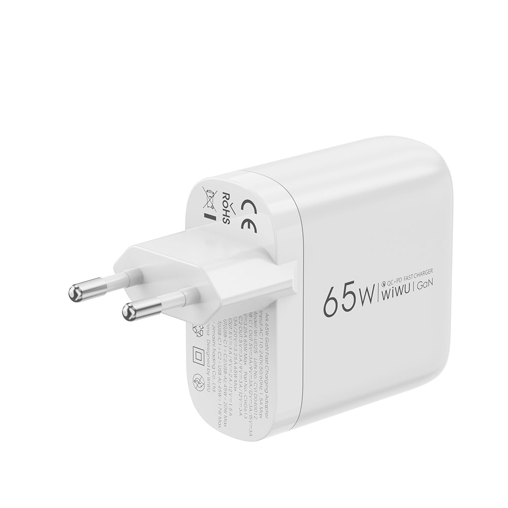 Wiwu Wi-U024 EU Series Dual Type-C PD & USB-A GaN Technology Fast Charging Head 65W White