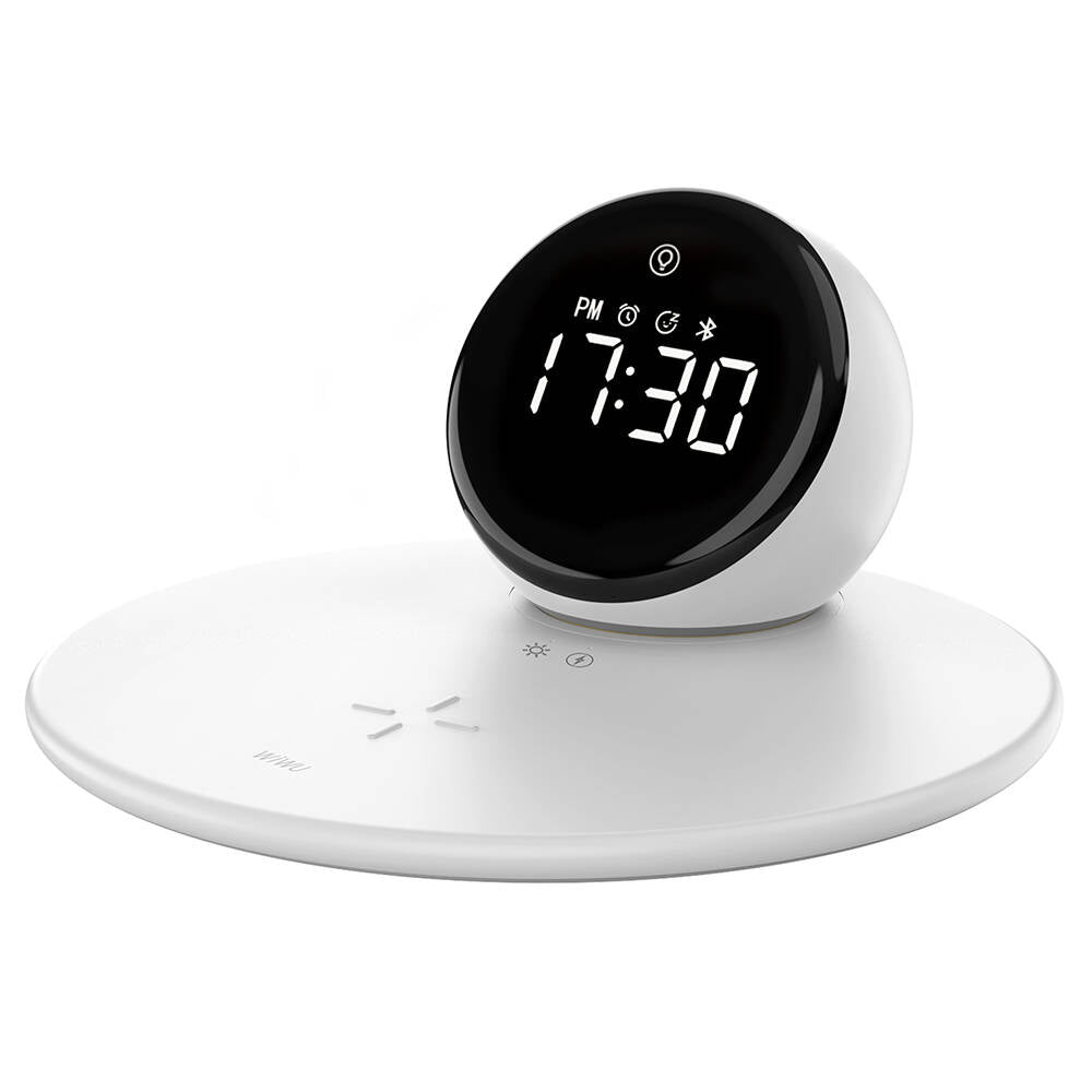 Wiwu Wi-W017 Wireless Charging Stand Dual Alarm Digital Clock Bluetooth Speaker White