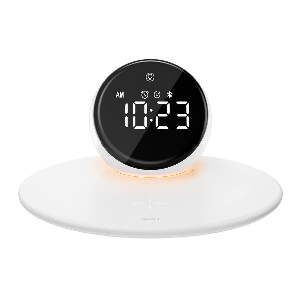 Wiwu Wi-W017 Wireless Charging Stand Dual Alarm Digital Clock Bluetooth Speaker White