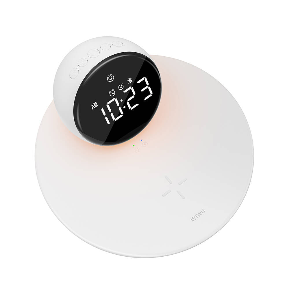 Wiwu Wi-W017 Wireless Charging Stand Dual Alarm Digital Clock Bluetooth Speaker White