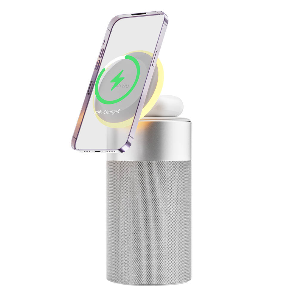 Wiwu Wi-W022 Wireless Charging Stand Ambient Light Bluetooth Speaker Silver