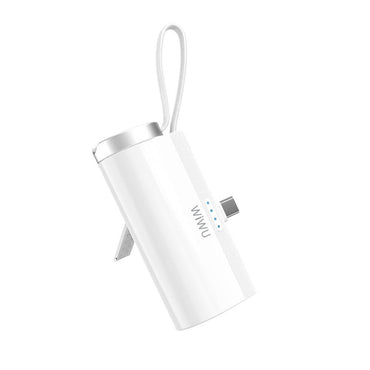 Wiwu Wi-W026 Capsule Serisi 2in1 Mini Taşınabilir Standlı Askılı Type-C PD Powerbank 5000mAh Beyaz